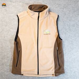 Polar Full Zip Vest Brown Beige Yellowstone Fleece Pockets Women's Size XL